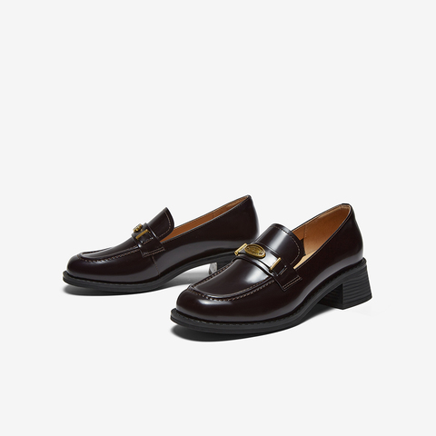 百思图2025秋季新款乐福鞋时尚复古学院风粗跟女单鞋C5851CA5