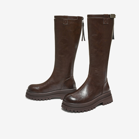 百思图2025冬季新款骑士靴时尚简约通勤女长靴BV012DG5