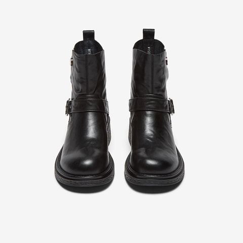 百思图2025冬季新款商场同款休闲靴简约通勤粗跟女短靴W1120DD5