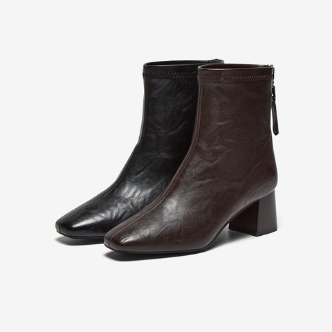 百思图2025冬季新款商场同款时装靴时尚潮流方头女短靴F5011DD5