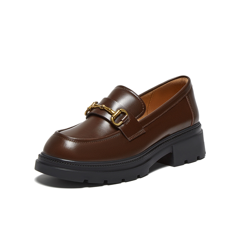 百思图2025秋季新款乐福鞋时尚复古通勤学院风女单鞋TFW04CA5