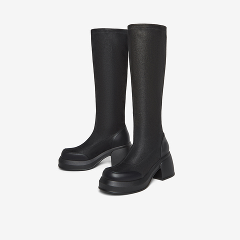 百思图2025冬季新款商场同款骑士靴时尚潮流女长靴E5033DG5