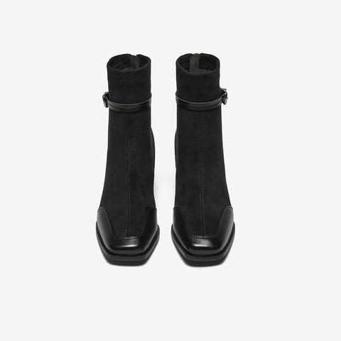 百思图2025冬季新款商场同款时装靴时尚粗高跟女短靴F2178DD5