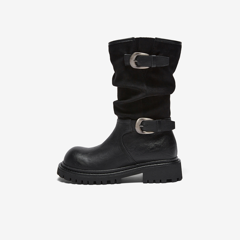 百思图2025冬季新款西部靴时尚复古潮流粗跟女中靴BP996DZ5