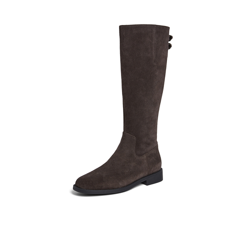 百思图2025冬季新款骑士靴时尚潮流街头粗跟女长靴AX211DG5