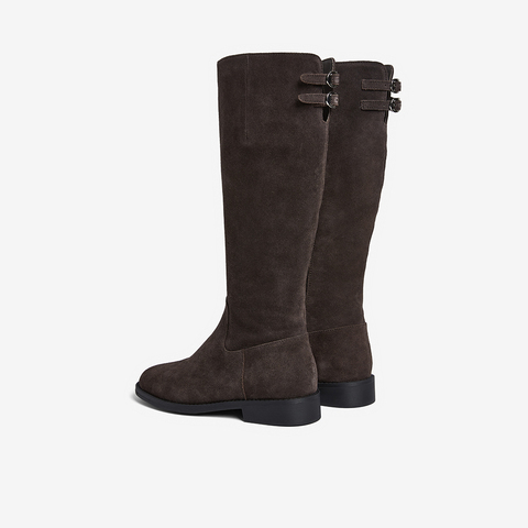 百思图2025冬季新款骑士靴时尚潮流街头粗跟女长靴AX211DG5