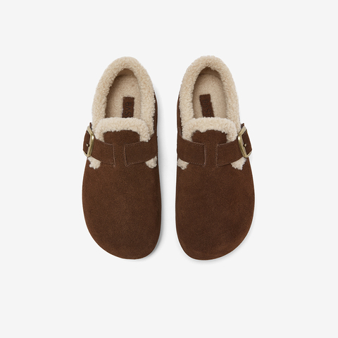 百思图2025冬季新款勃肯鞋时尚潮流复古加绒保暖女单鞋B3047DM5