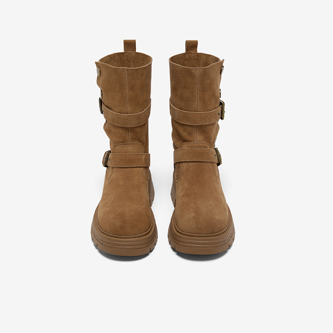 百思图2025冬季新款商场同款西部靴时尚复古厚底女中靴BP338DZ5