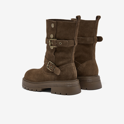 百思图2025冬季新款商场同款西部靴时尚复古厚底女中靴BP338DZ5