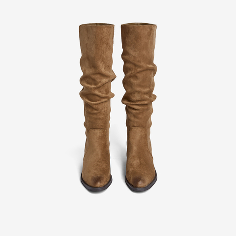 百思图2025冬季新款堆堆靴时尚潮流街头粗跟女长靴B2772DG5