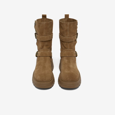 百思图2025冬季新款商场同款西部靴时尚复古厚底女中靴BP338DZ5