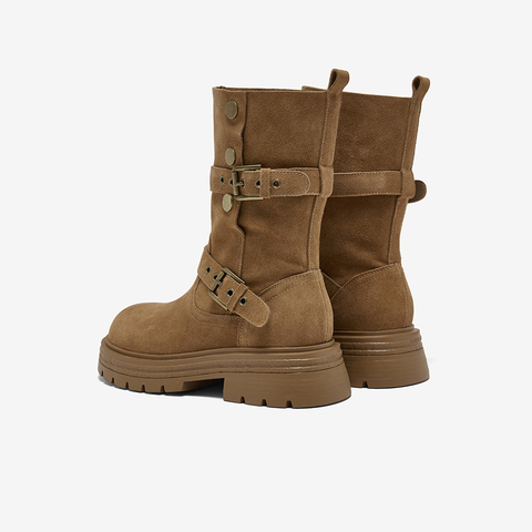 百思图2025冬季新款商场同款西部靴时尚复古厚底女中靴BP338DZ5