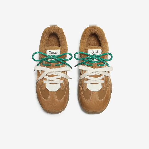 百思图2025冬季新款德训鞋时尚复古运动加绒女休闲洗D3591DM5