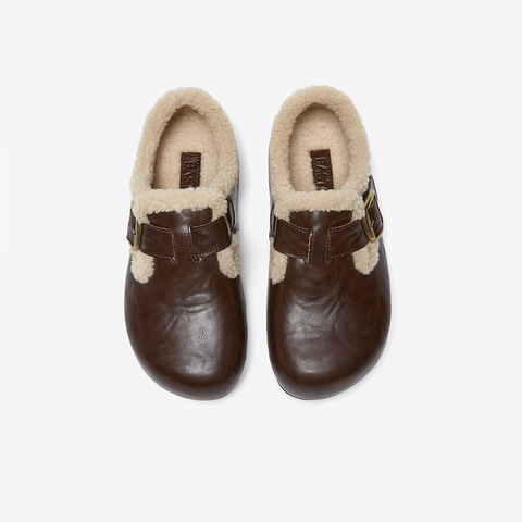 百思图2025冬季新款勃肯鞋时尚潮流复古加绒保暖女单鞋B3047DM5