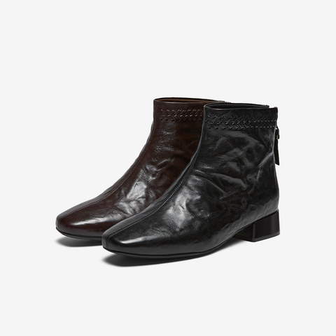 百思图2025冬季新款商场同款时装靴简约通勤粗跟女短靴BN889DD5