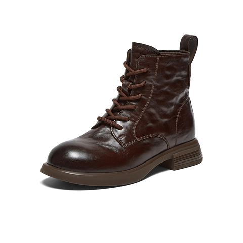 百思图2025冬季新款商场同款马丁靴时尚简约户外女短靴W8268DD5