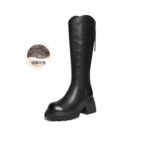 百思图2025冬季新款商场同款骑士靴时尚潮流粗跟女长靴F2181DG5