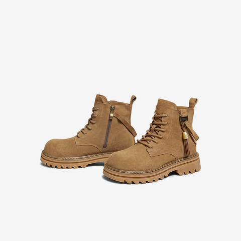 百思图2025冬季新款商场同款马丁靴时髦复古工装女短靴V1191DD5