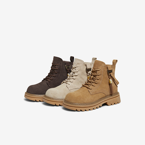 百思图2025冬季新款商场同款马丁靴时髦复古工装女短靴V1191DD5