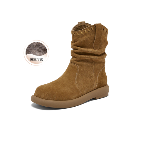 百思图2025冬季新款商场同款西部堆堆靴时尚复古女中靴D3780DZ5