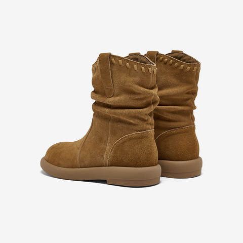百思图2025冬季新款商场同款西部堆堆靴时尚复古女中靴D3780DZ5