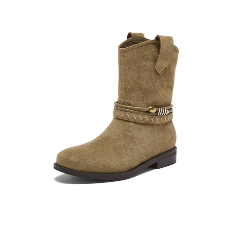 百思图2025冬季新款西部靴时髦复古街头潮流女短靴W5861DD5