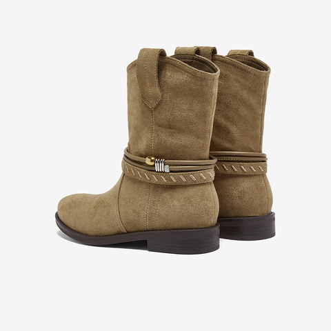 百思图2025冬季新款西部靴时髦复古街头潮流女短靴W5861DD5