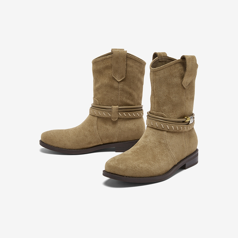 百思图2025冬季新款西部靴时髦复古街头潮流女短靴W5861DD5