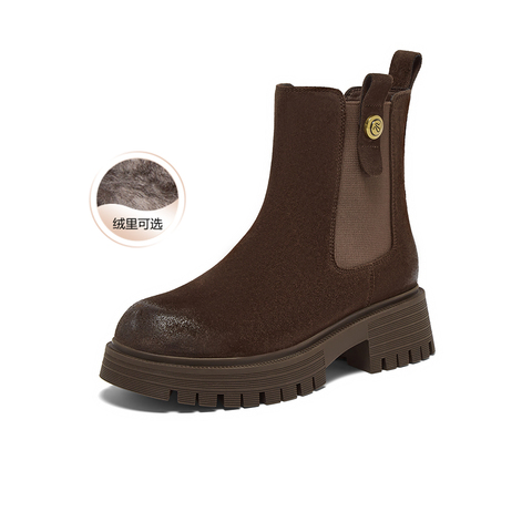 百思图2025冬季新款商场同款切尔西靴时尚潮流女短靴ULW04DD5