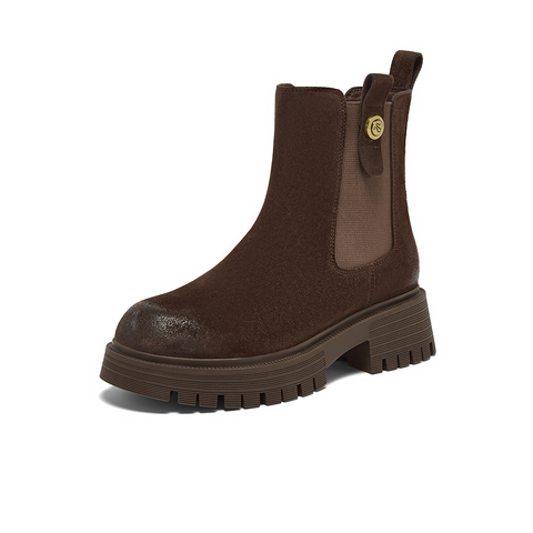 百思图2025冬季新款商场同款切尔西靴时尚潮流女短靴ULW04DD5