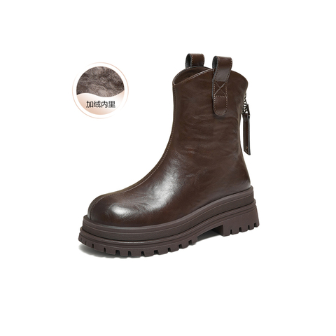 百思图2025冬季新款商场同款时装靴时尚简约女中靴BV011DZ5