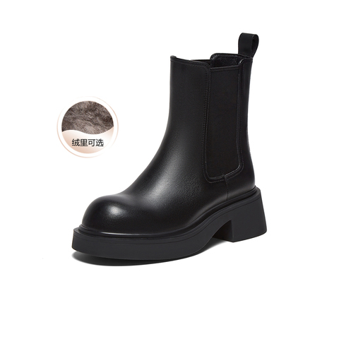 百思图2025冬季新款商场同款切尔西靴时尚潮流粗跟女短靴W3831DD5