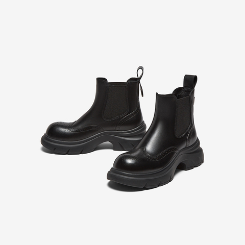 百思图2025冬季新款商场同款切尔西靴时尚简约女短靴H2882DD5