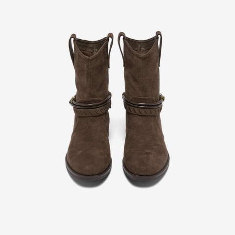 百思图2025冬季新款西部靴时髦复古街头潮流女短靴W5861DD5