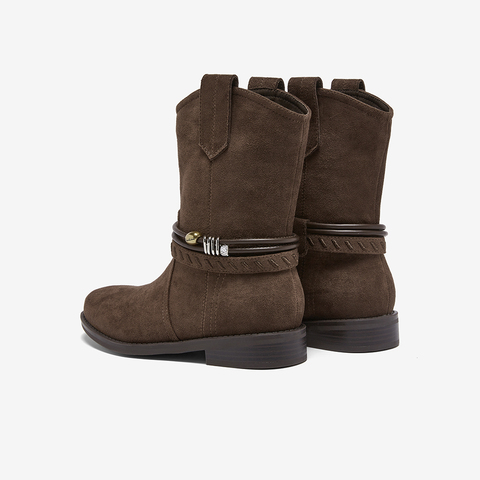 百思图2025冬季新款西部靴时髦复古街头潮流女短靴W5861DD5