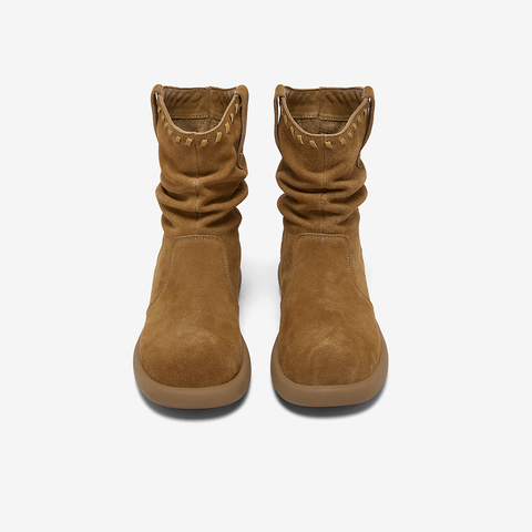 百思图2025冬季新款商场同款西部堆堆靴时尚复古女中靴D3780DZ5