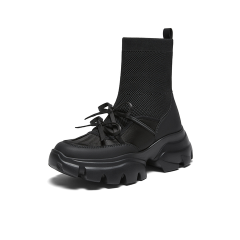 百思图2025冬季新款袜靴时尚潮流休闲厚底女短靴UYP01DD5