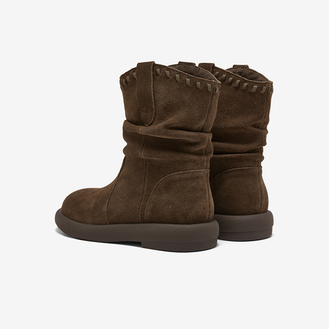 百思图2025冬季新款商场同款西部堆堆靴时尚复古女中靴D3780DZ5