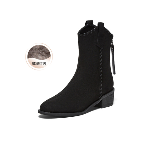 百思图2025冬季新款商场同款时装靴时尚潮流粗跟女中靴F3015DZ5