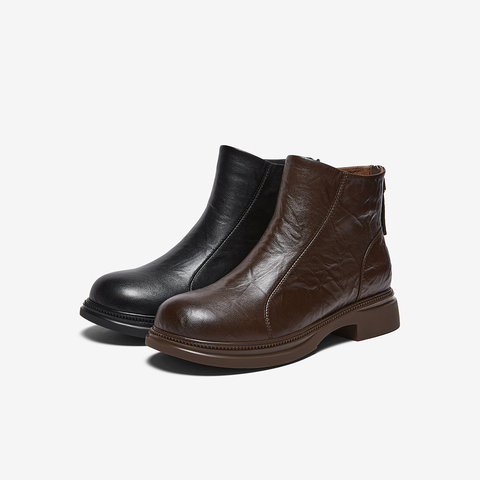 百思图2025冬季新款商场同款休闲靴简约通勤粗跟女短靴S3055DD5