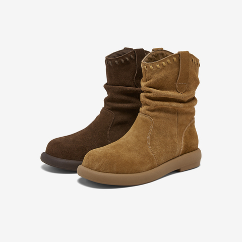 百思图2025冬季新款商场同款西部堆堆靴时尚复古女中靴D3780DZ5