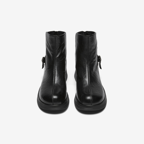 百思图2025冬季新款商场同款时装靴时尚简约粗跟女短靴UYM01DD5