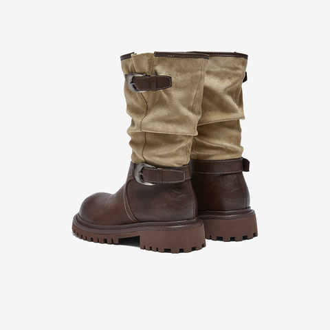 百思图2025冬季新款西部靴时尚复古潮流粗跟女中靴BP996DZ5