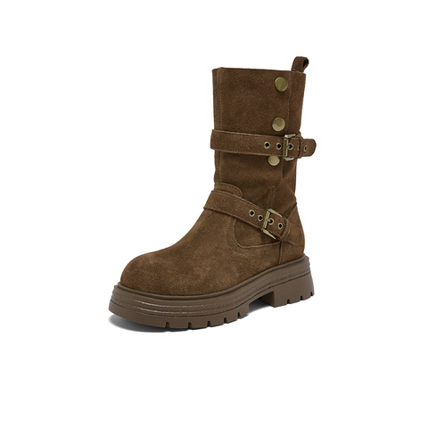 百思图2025冬季新款商场同款西部靴时尚复古厚底女中靴BP338DZ5