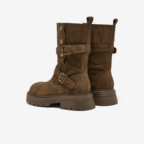 百思图2025冬季新款商场同款西部靴时尚复古厚底女中靴BP338DZ5