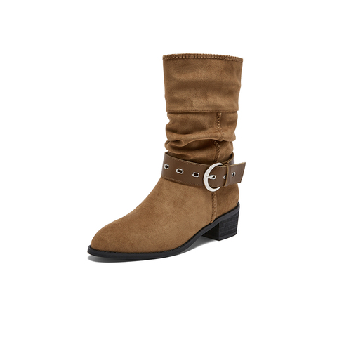 百思图2025冬季新款商场同款西部靴时尚复古潮流女长靴F5312DS5