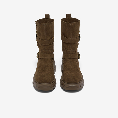 百思图2025冬季新款西部靴时尚复古厚底圆头女中靴BP335DZ5