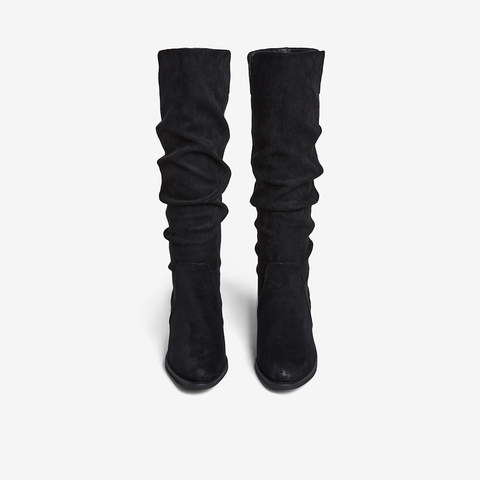 百思图2025冬季新款堆堆靴时尚潮流街头粗跟女长靴B2772DG5