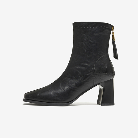 百思图2025冬季新款商场同款时装靴时尚通勤粗跟女短靴F5217DD5