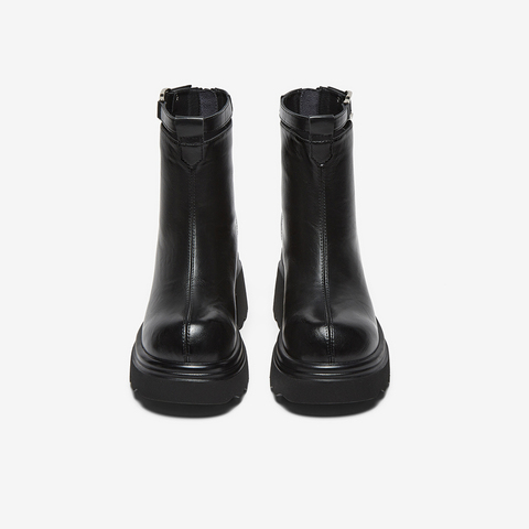 百思图2025冬季新款时装靴时尚潮流通勤粗跟女短靴F2012DD5